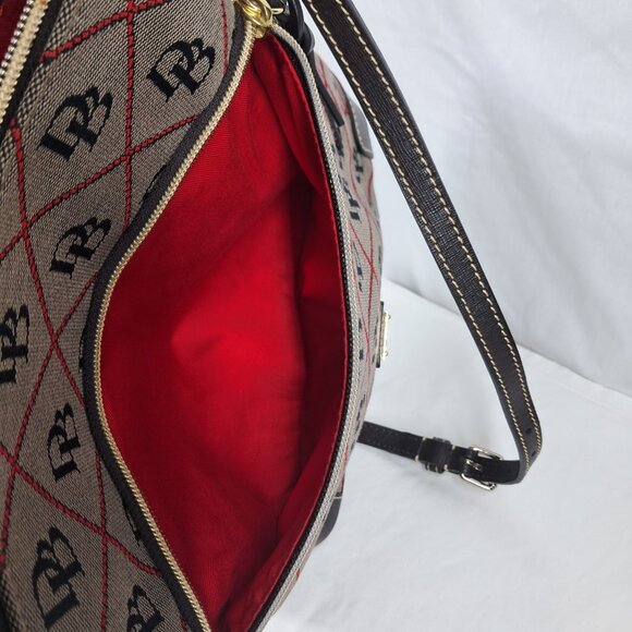 Dooney & Bourke Signature Monogram Canvas Brown Red Crossbody Purse Bag - Picture 12 of 15